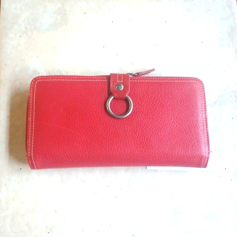 AK ANN KLEIN RED LEATHER ZIP CLUTCH BILLFOLD WITH SNAP NWT